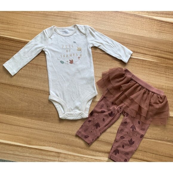 Carters Baby Girls "Full Of Thanks" Bodysuit & Legging Set With Tulle Skirt 6M - Picture 2 of 12